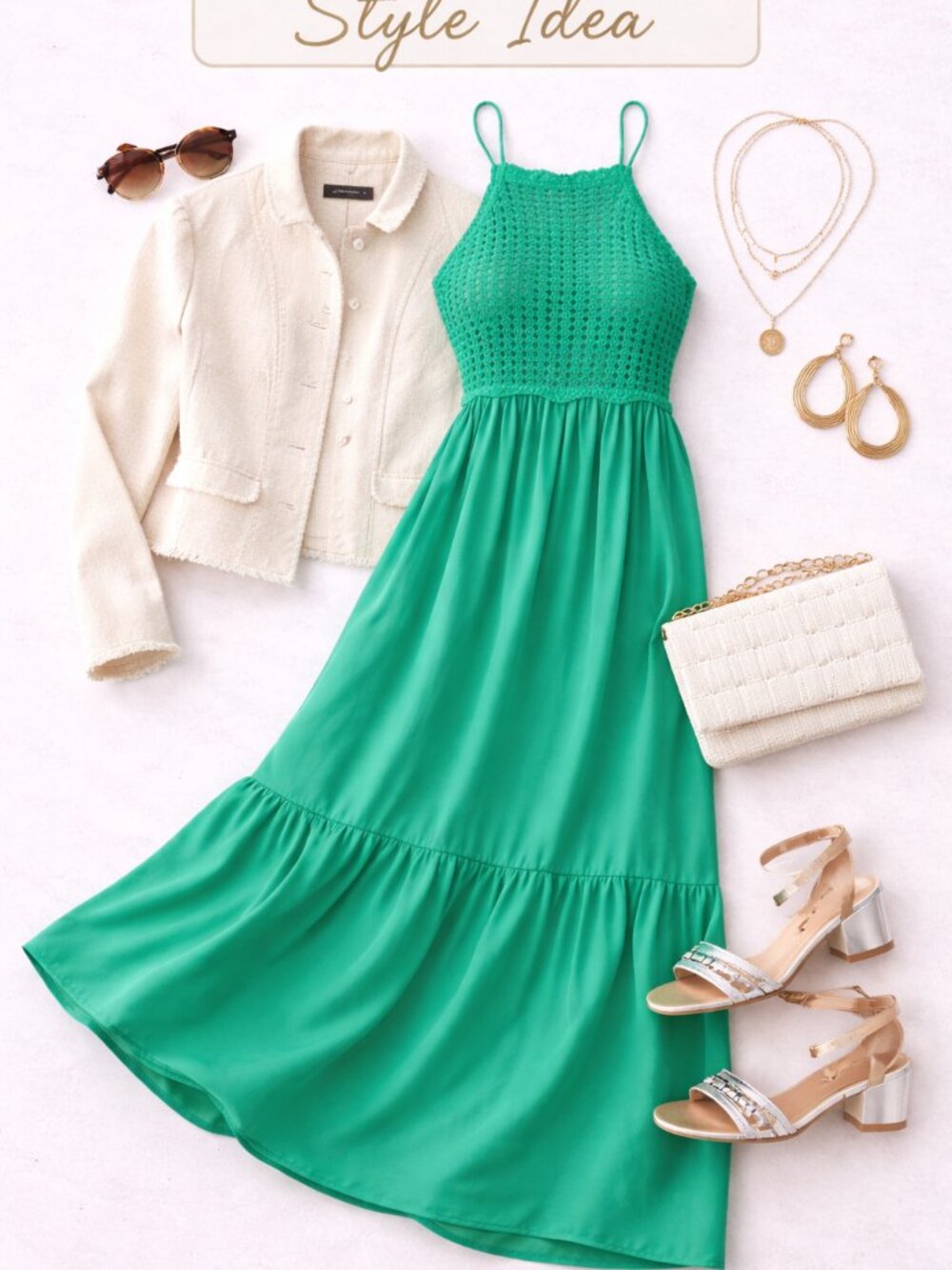 NWT Cupshe Women's Kelly Green Crochet Backless Lace-Up Maxi Dress Size Large - Picture 14 of 14